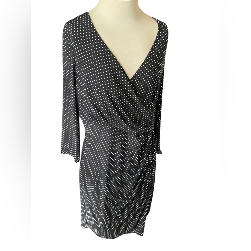 Lauren Ralph Lauren Black/White Polka Dot faux wrap Dress 16 workwear3/4 sleeve
